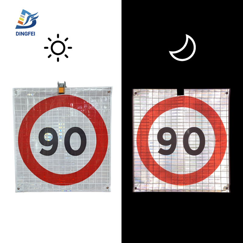 90KM Speed Limit Reflective Tripod Folding Warning Sign - 